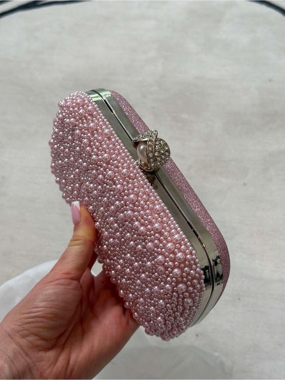 Pink Pearl Beaded Evening Clutch - Designer Style